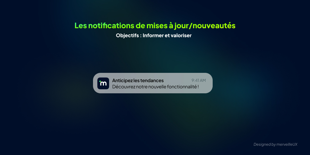 Notification SaaS informant d'une nouvelle fonctionnalité d'analyse prédictive.