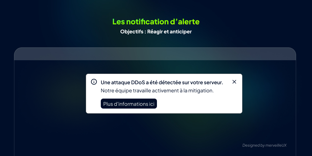 Exemple de notification d'alerte SaaS : détection d'une attaque DDoS sur un serveur.