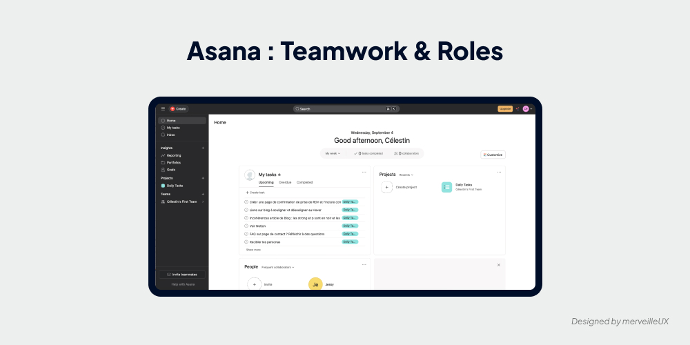 Asana project management platform interface, showcasing its collaboration and role management features for teamwork.